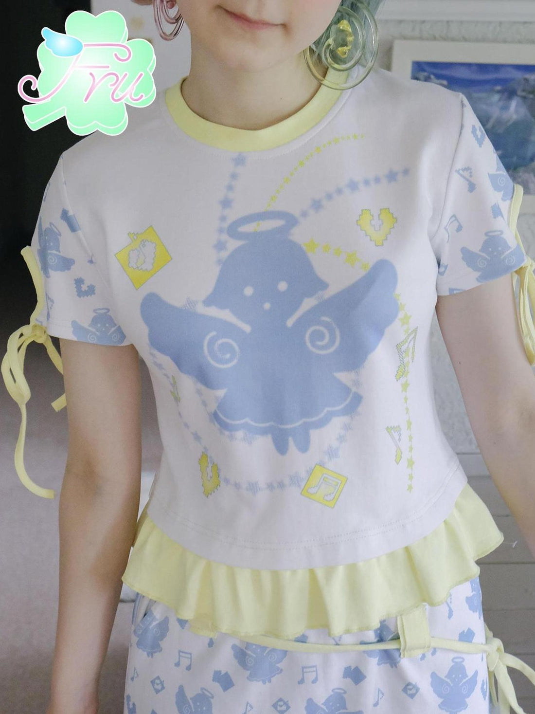 Frufru Gulu Summer Cotton Angel Print Loose T Shirt For Girls