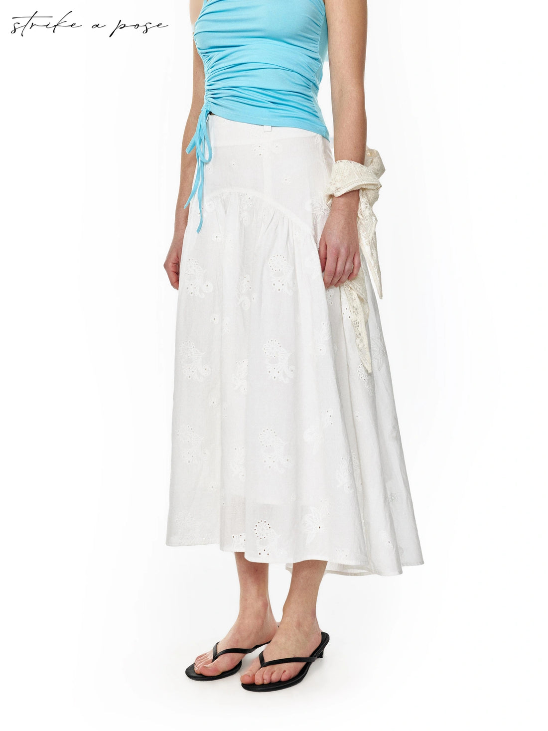 Summer Date Flowy Midi Skirt French Waist Cotton Skirts