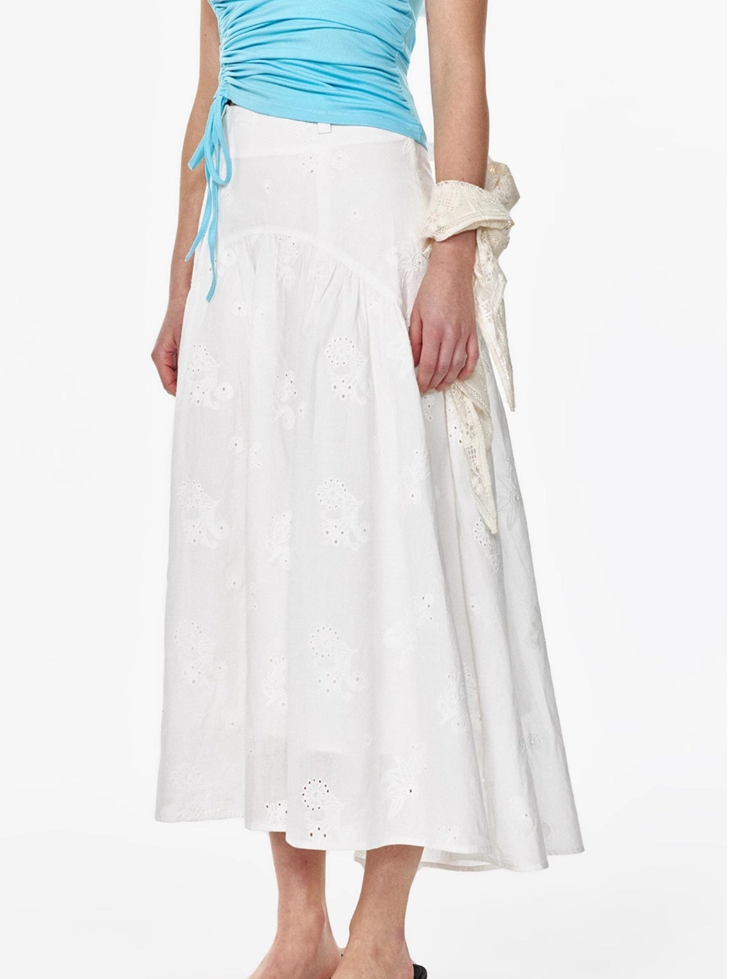 STRIKE A POSE Summer Date Flowy Midi Skirt French Waist Cotton Skirts