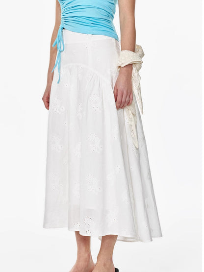 STRIKE A POSE Summer Date Flowy Midi Skirt French Waist Cotton Skirts