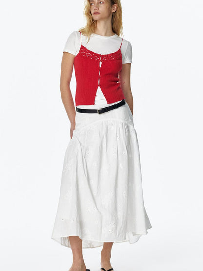 STRIKE A POSE Summer Date Flowy Midi Skirt French Waist Cotton Skirts