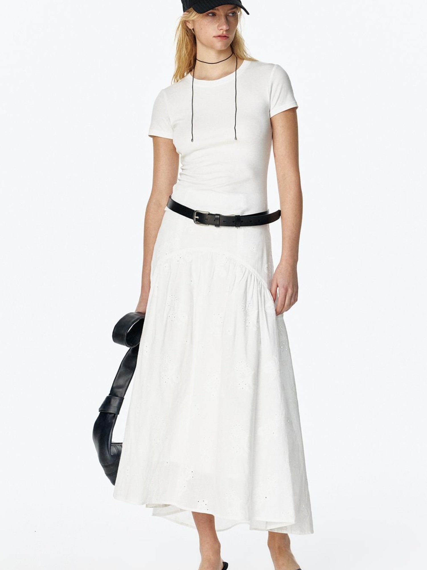 STRIKE A POSE Summer Date Flowy Midi Skirt French Waist Cotton Skirts
