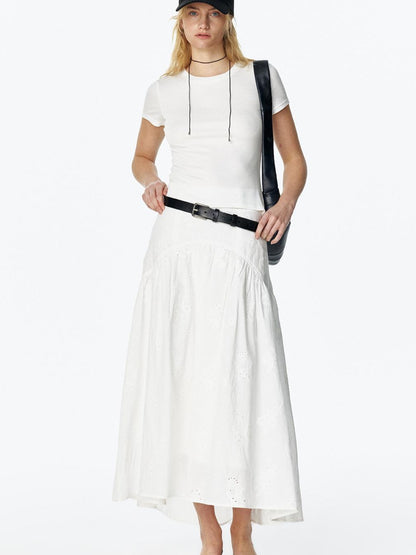 STRIKE A POSE Summer Date Flowy Midi Skirt French Waist Cotton Skirts