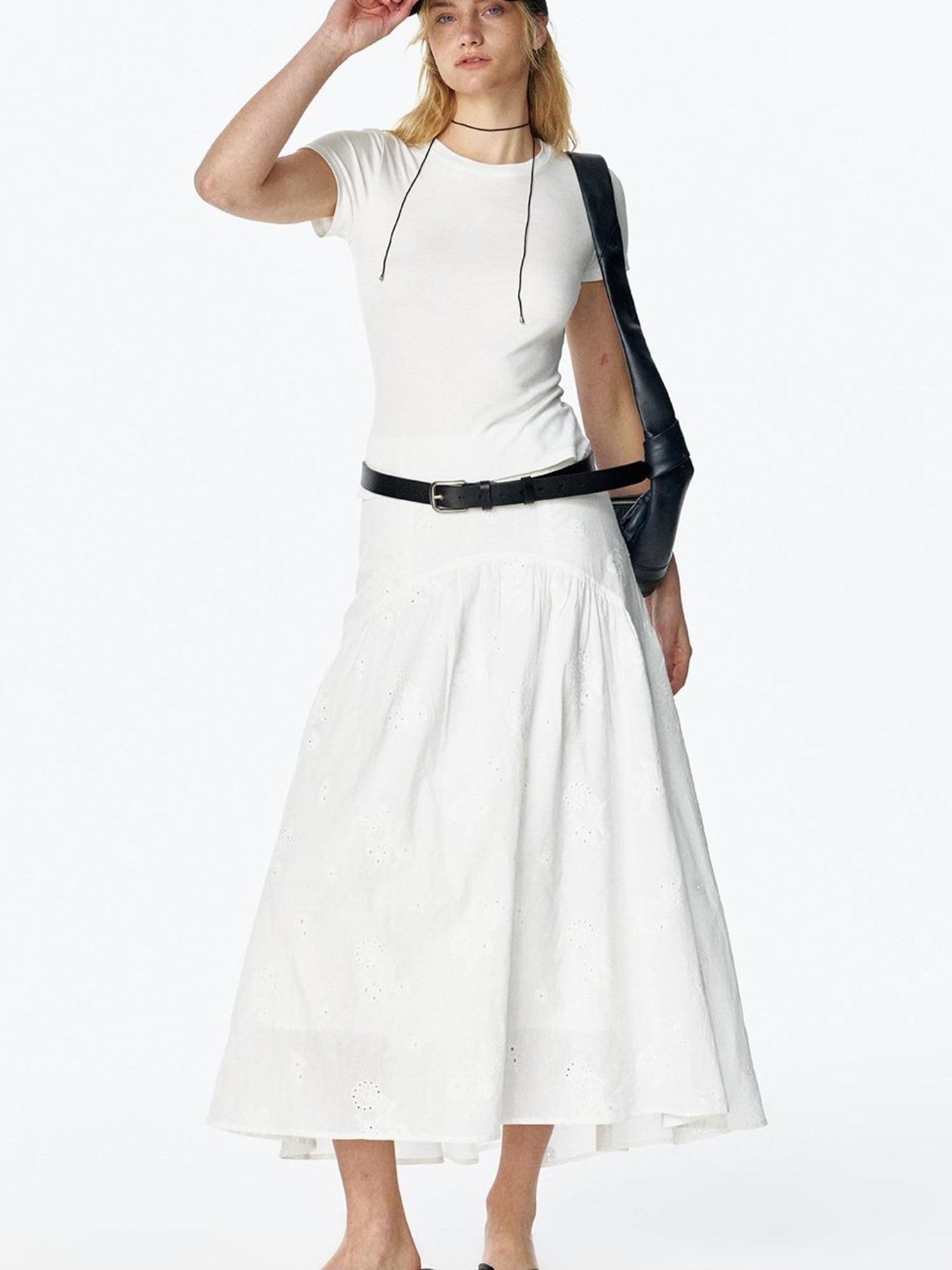 STRIKE A POSE Summer Date Flowy Midi Skirt French Waist Cotton Skirts