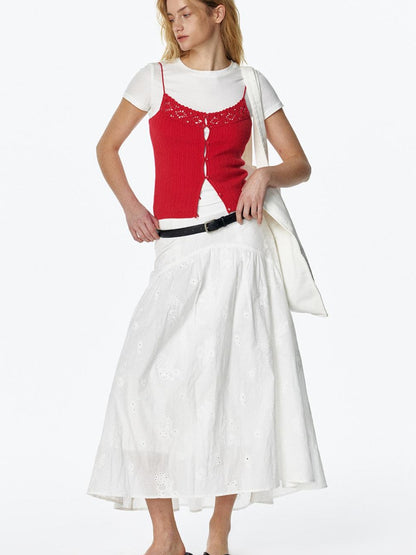 STRIKE A POSE Summer Date Flowy Midi Skirt French Waist Cotton Skirts