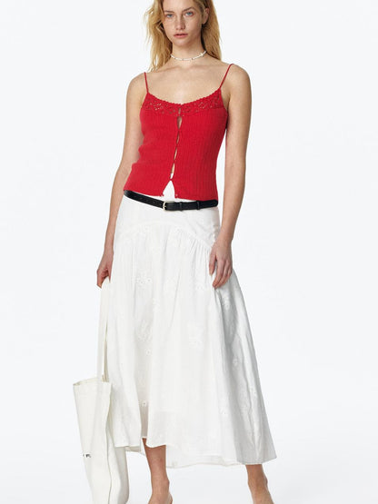 STRIKE A POSE Summer Date Flowy Midi Skirt French Waist Cotton Skirts