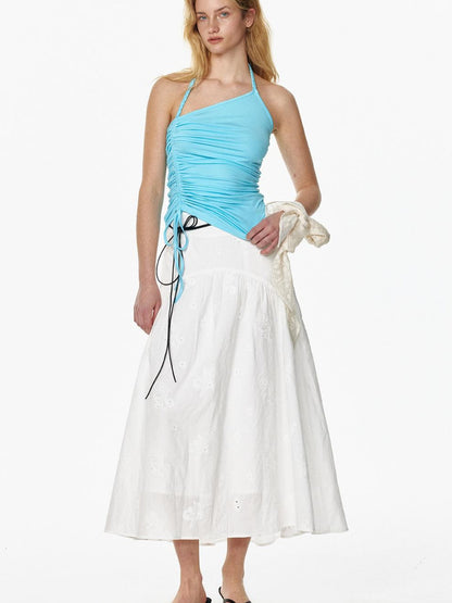 STRIKE A POSE Summer Date Flowy Midi Skirt French Waist Cotton Skirts