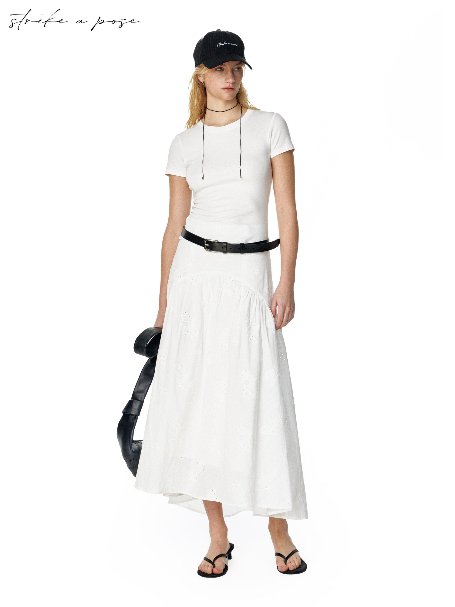 STRIKE A POSE Summer Date Flowy Midi Skirt French Waist Cotton Skirts