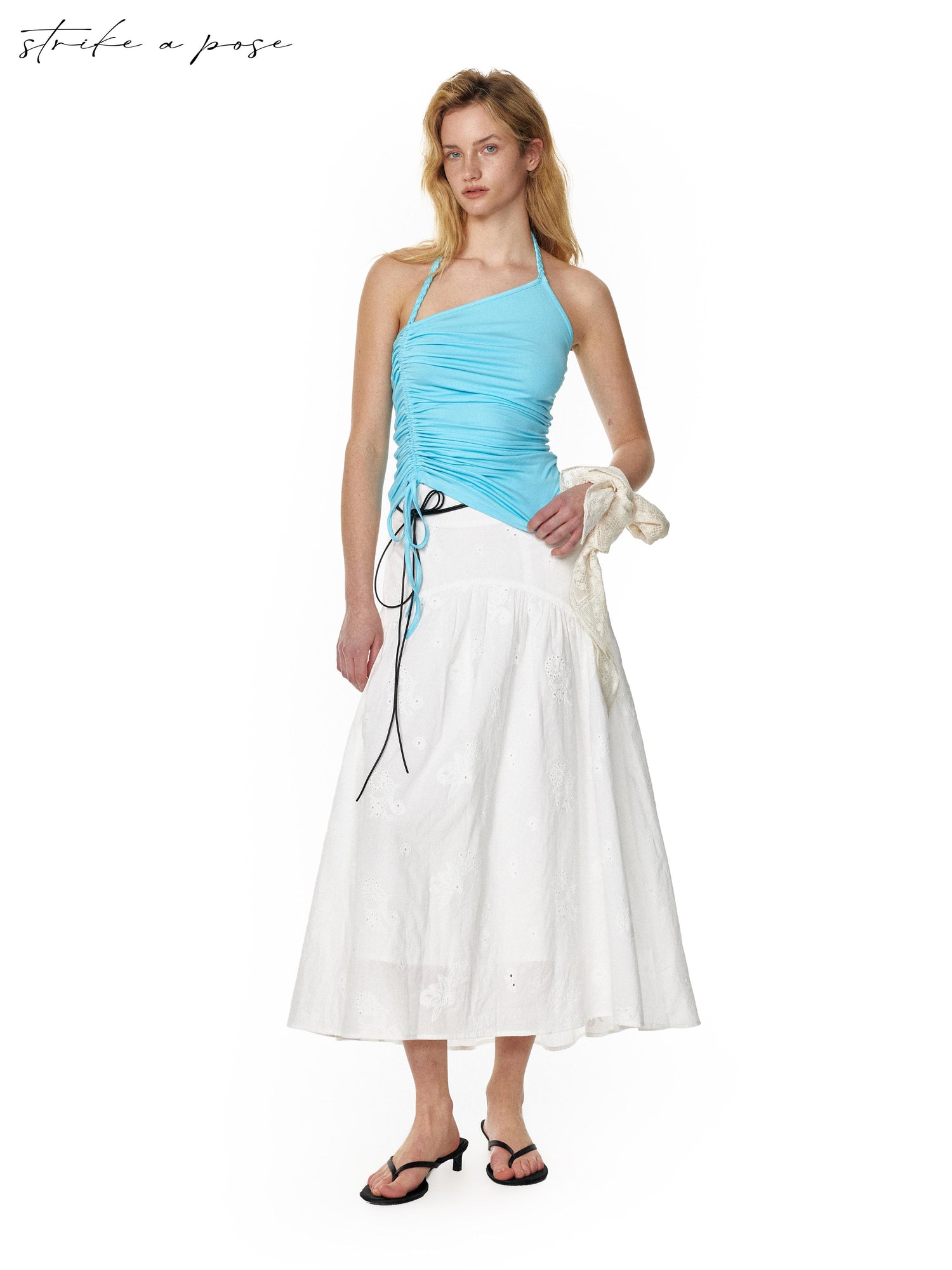 Summer Date Flowy Midi Skirt French Waist Cotton Skirts