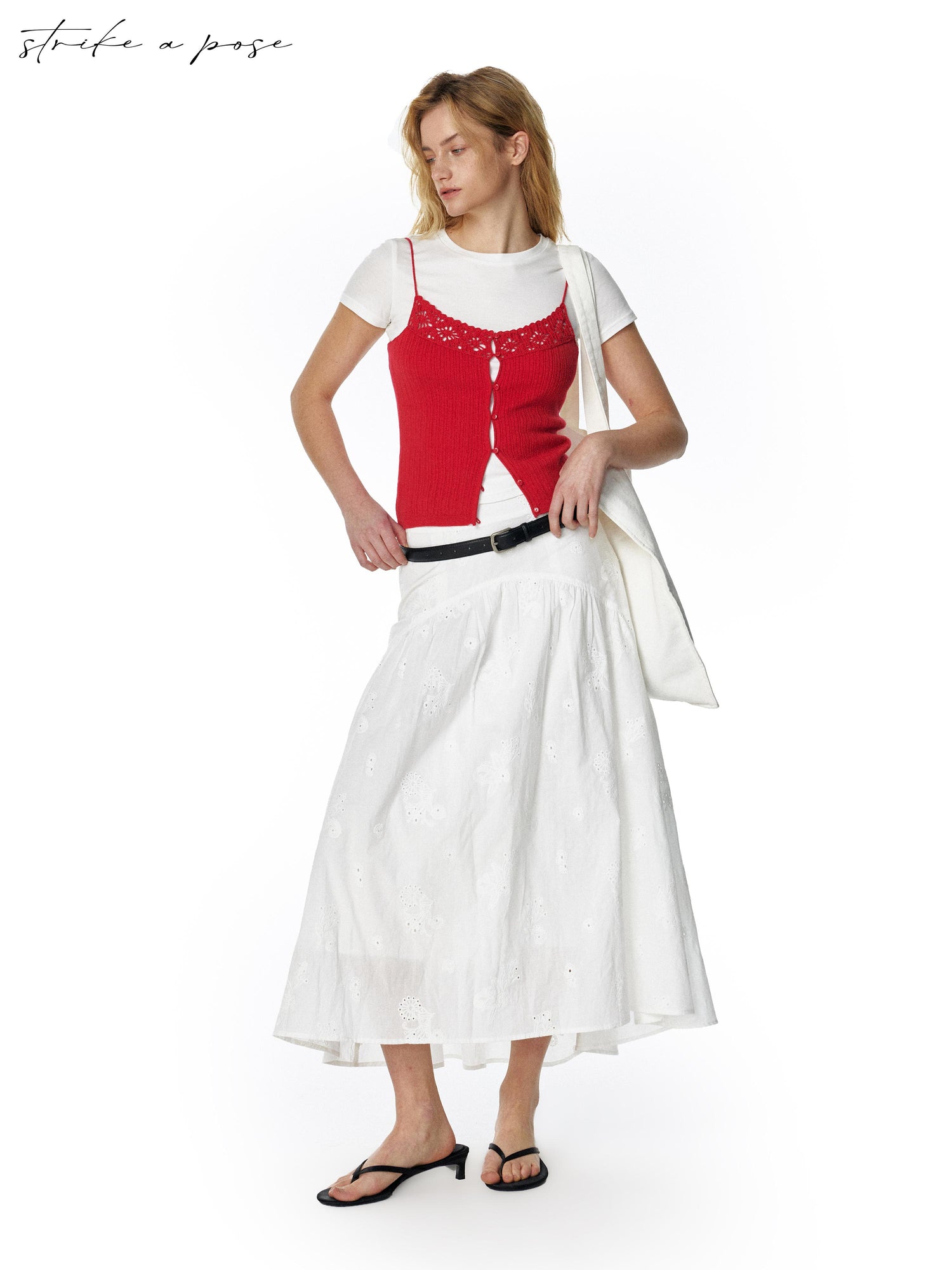 Summer Date Flowy Midi Skirt French Waist Cotton Skirts