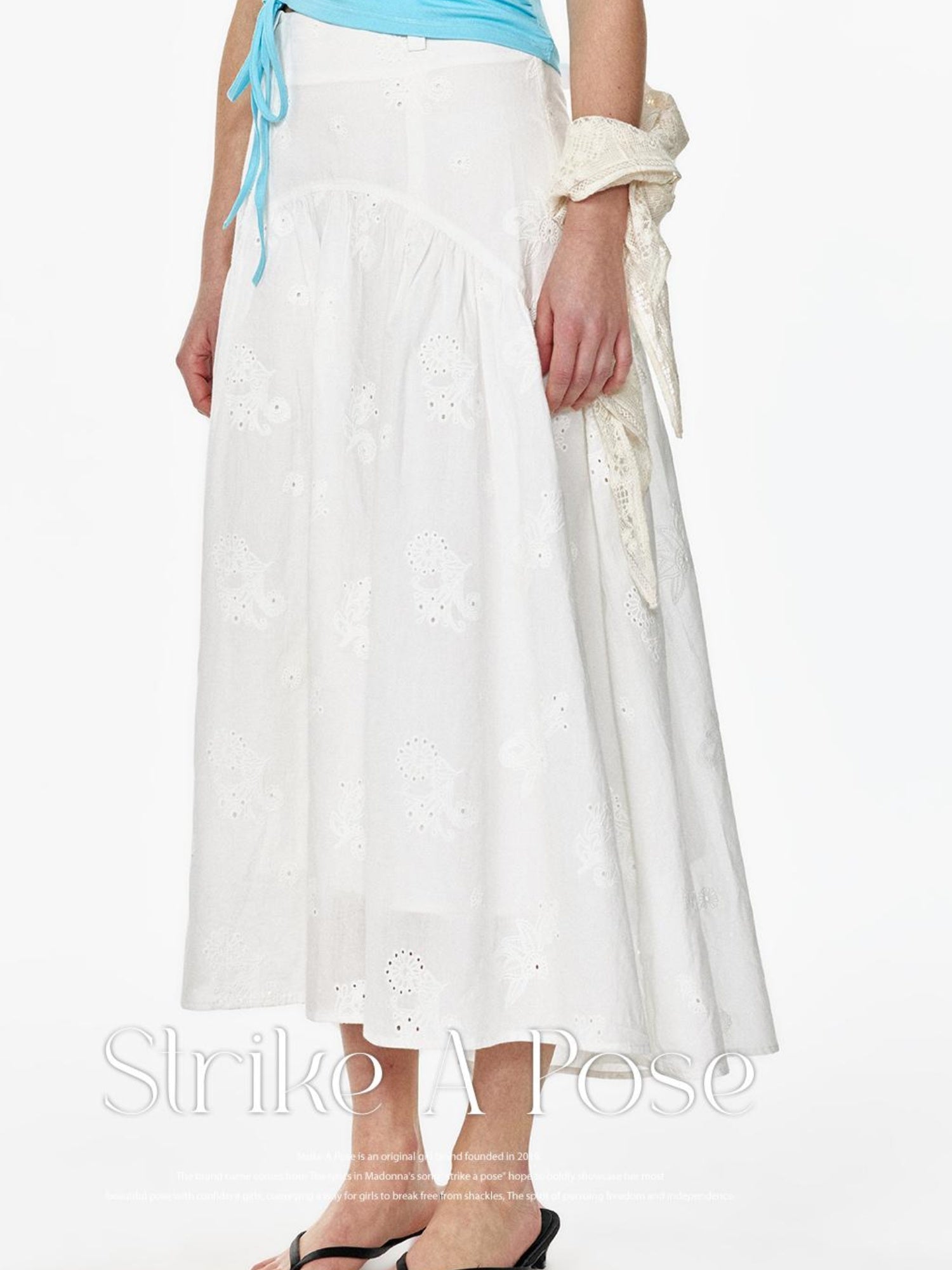 STRIKE A POSE Summer Date Flowy Midi Skirt French Waist Cotton Skirts