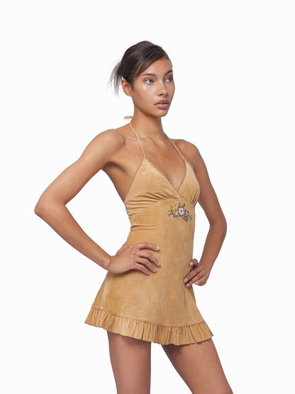 SweetChilling Summer Farmhouse Embroidered Halter Neck Dress