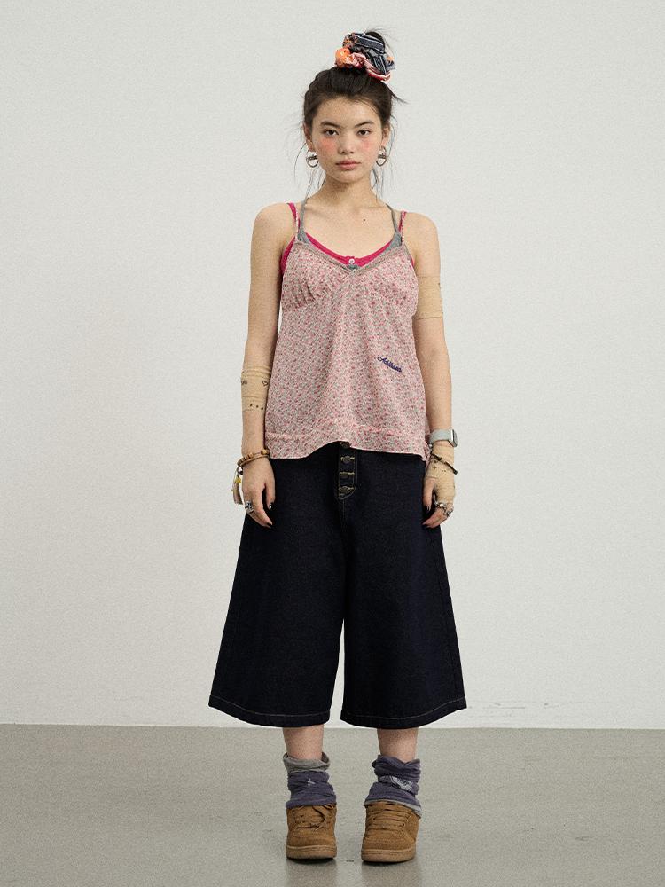 Achihara Summer Floral Strap Knit Cotton Creative Casual Dress