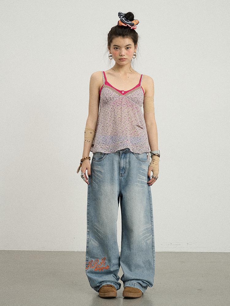 Achihara Summer Floral Strap Knit Cotton Creative Casual Dress