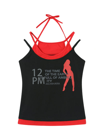Layered Double Strap Camisole With Detachable Tie