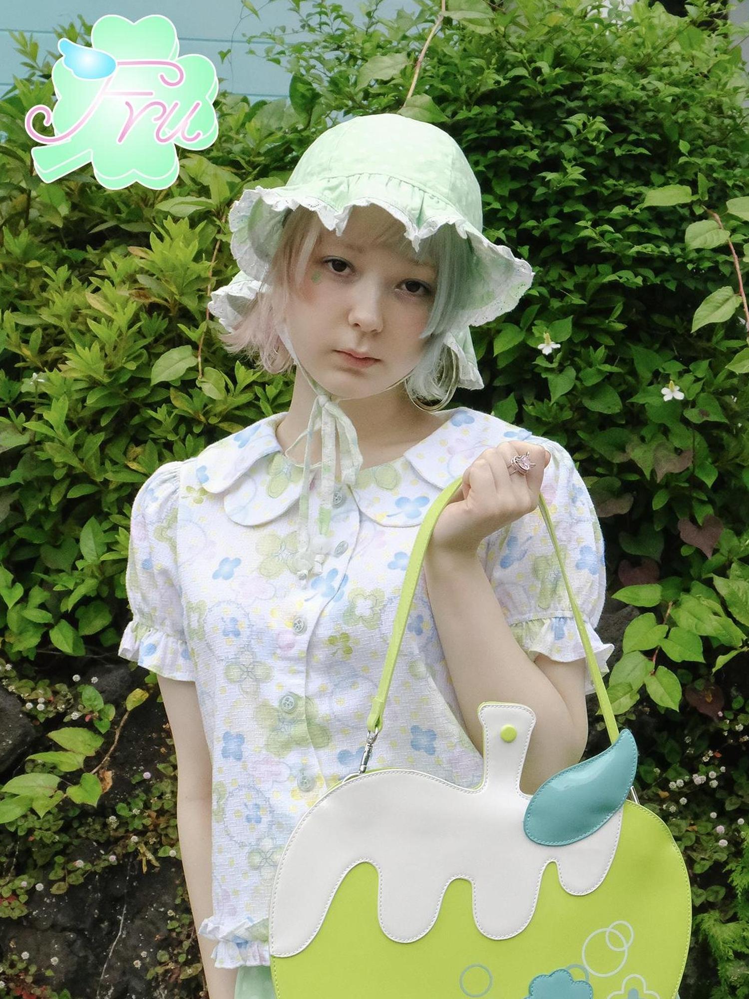 Frufru Gulu Summer Lace Print Sun Hat For Girls White Reversible 63cm