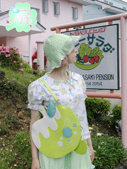 Frufru Gulu Summer Lace Print Sun Hat For Girls White Reversible 63cm