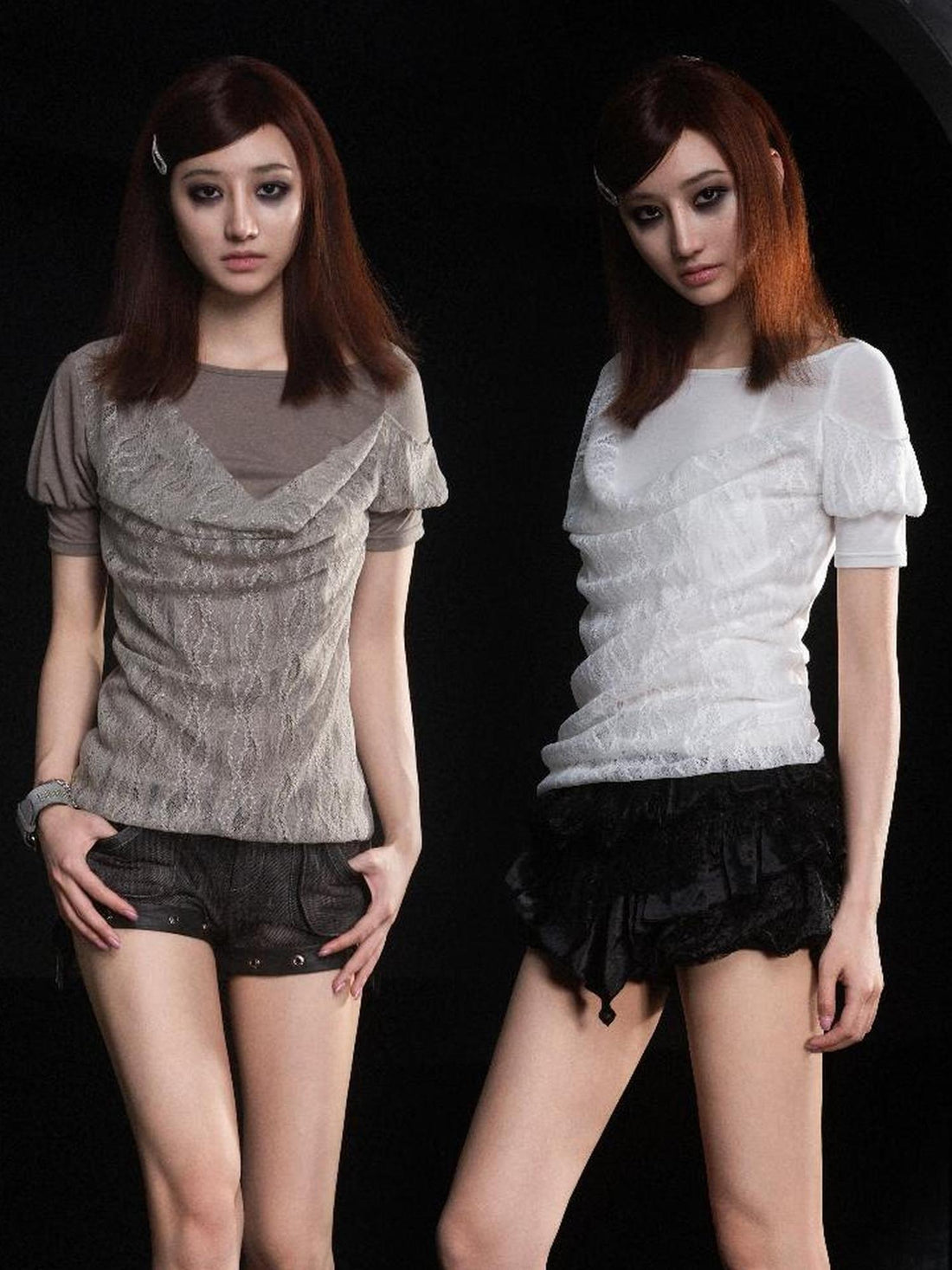 ARIADNAw Summer Lace Trim Peplum Tee With Puff Sleeves