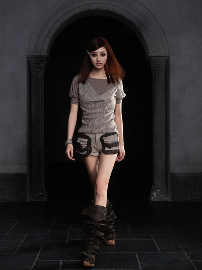ARIADNAw Summer Lace Trim Peplum Tee With Puff Sleeves