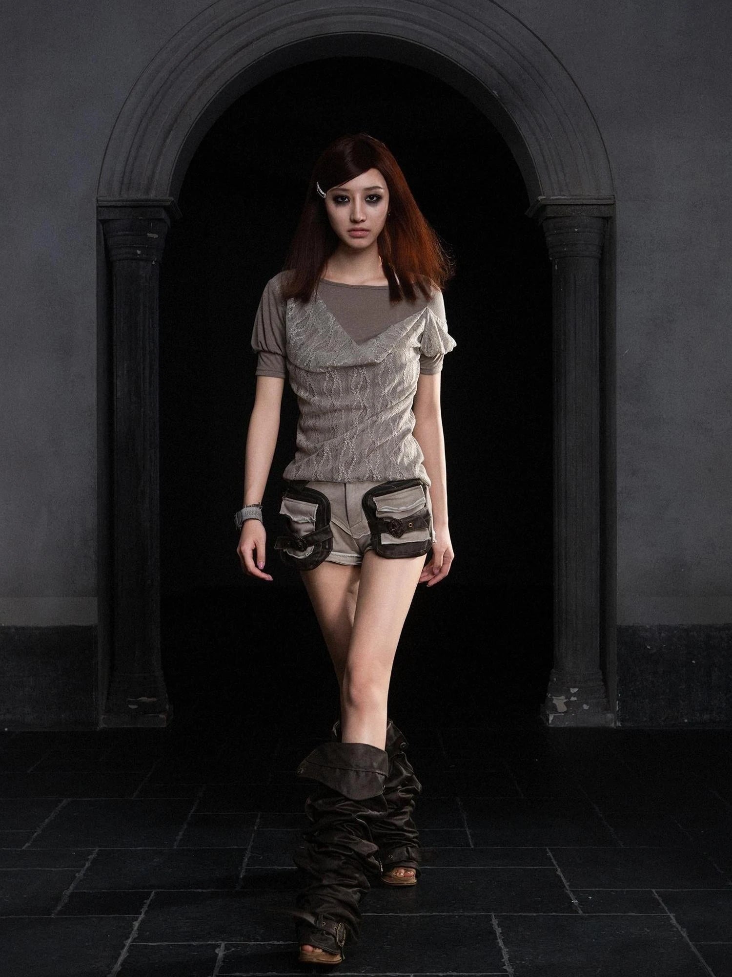 Summer Lace Trim Peplum Tee With Puff Sleeves