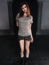 Summer Lace Trim Peplum Tee With Puff Sleeves