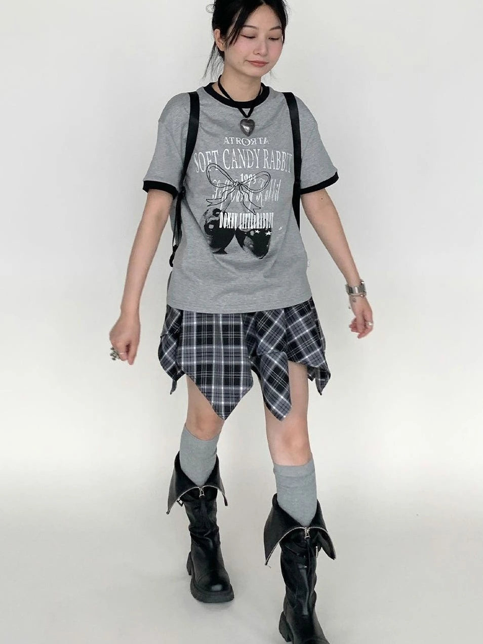 Summer Loose Cherry Print Tee With Color Trim Casual T-Shirt