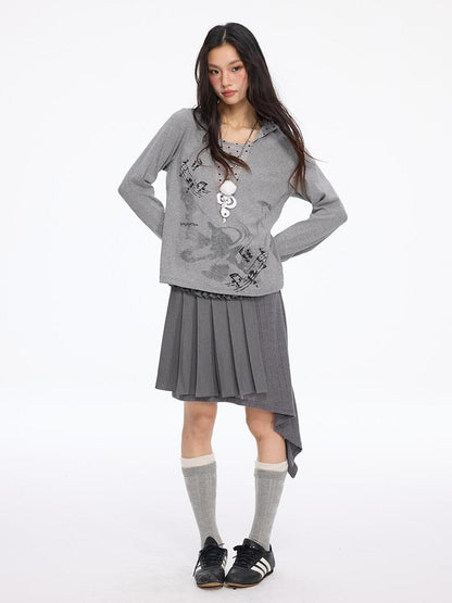 MOMSYCAN FOX LINE Summer Loose Hooded Tee With Dot Print False Layering