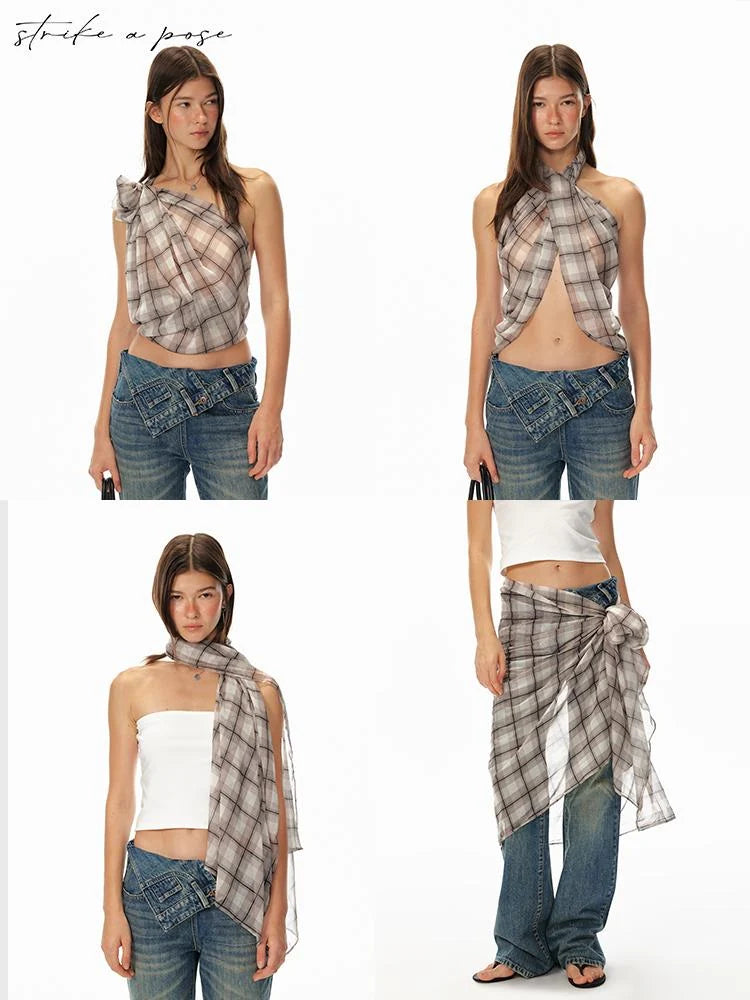 Summer New Floral Print Brown White Scarf For Women