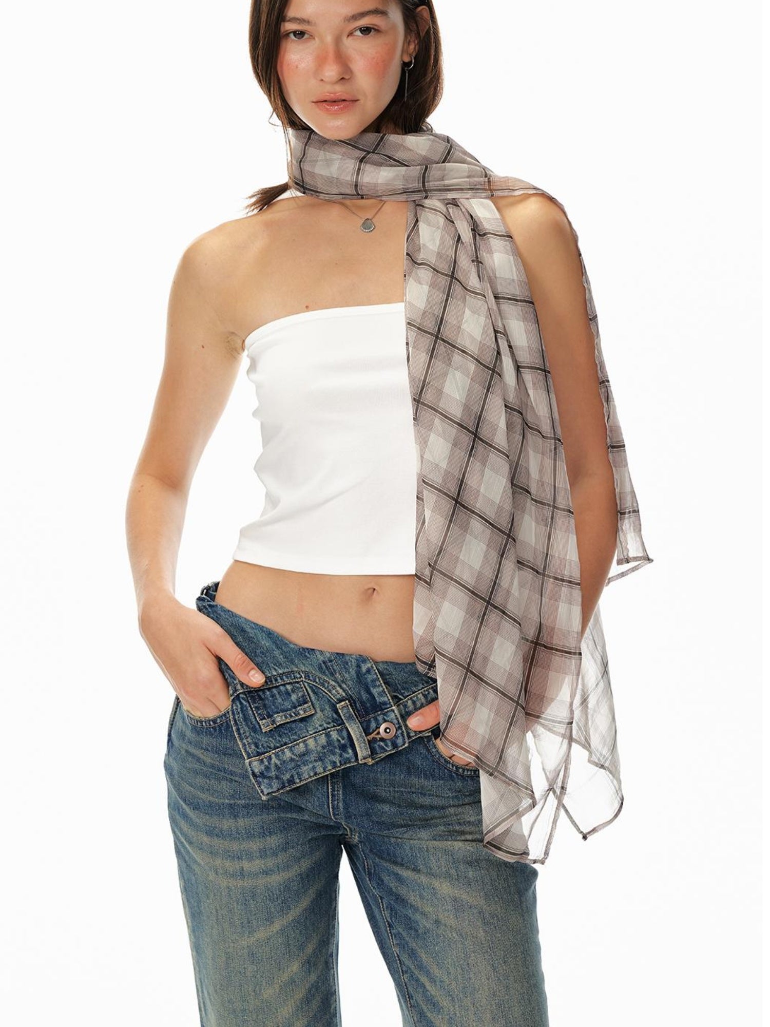 STRIKE A POSE Summer New Floral Print Brown White Scarf For Women