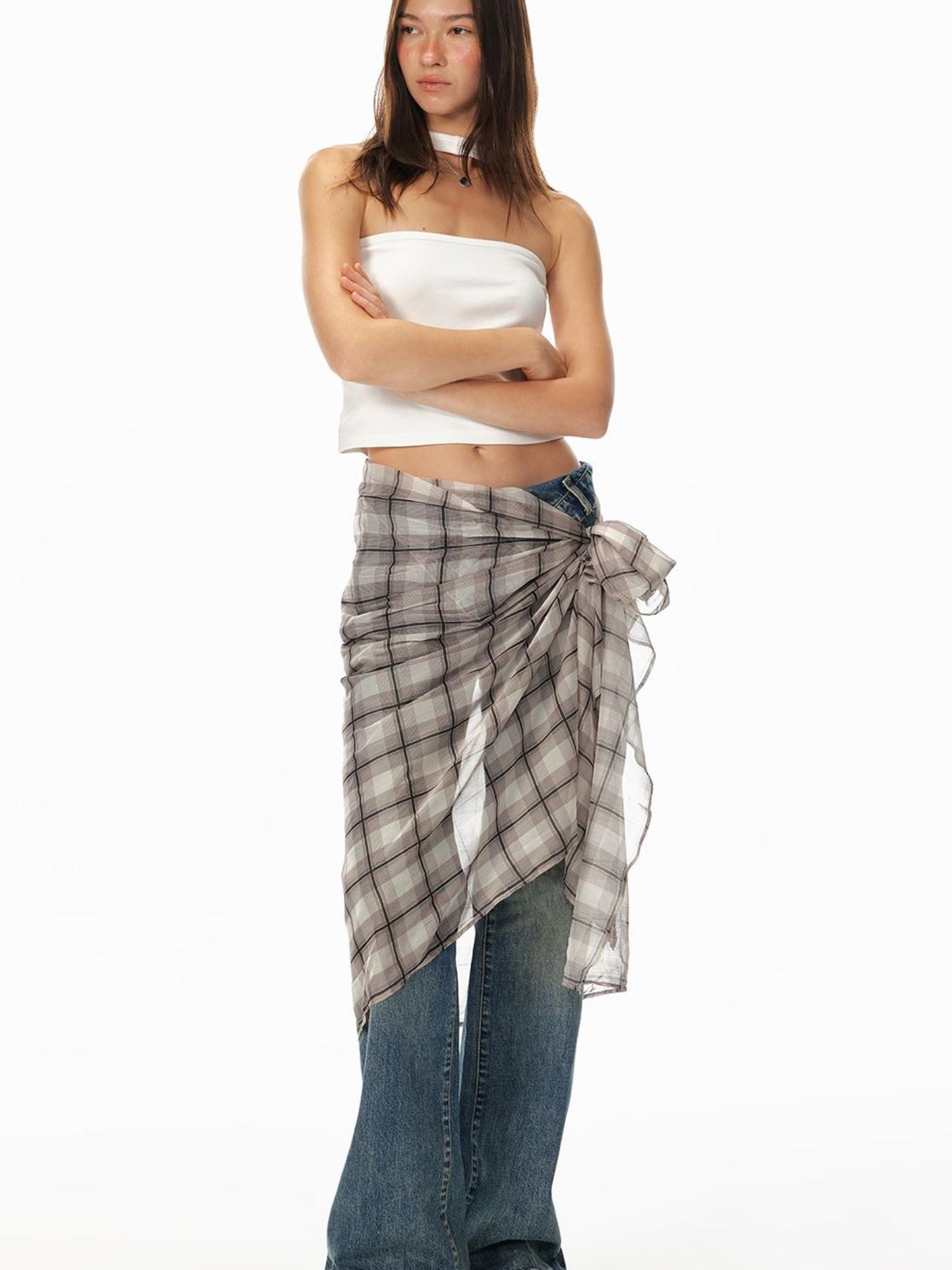 STRIKE A POSE Summer New Floral Print Brown White Scarf For Women