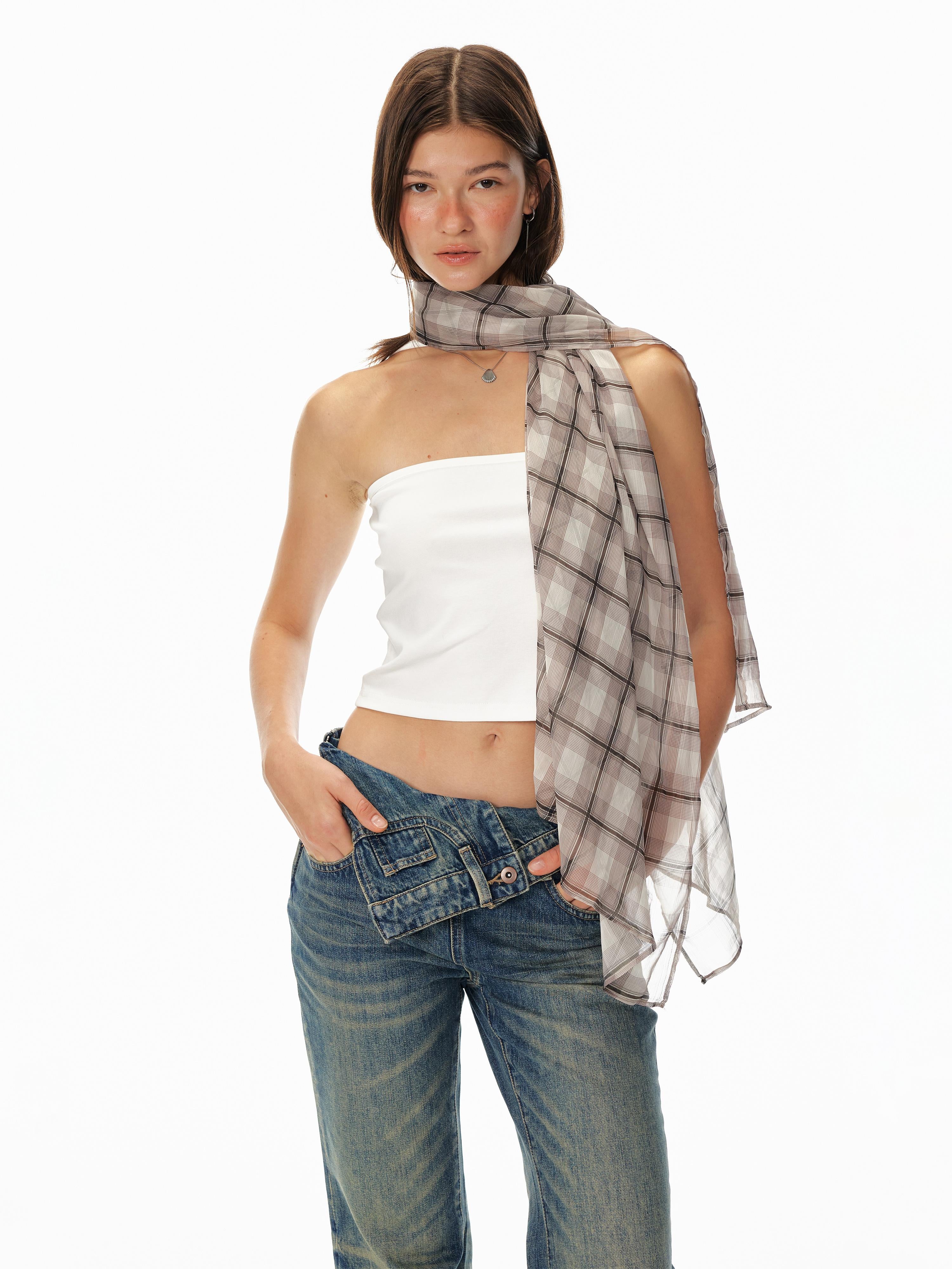 STRIKE A POSE Summer New Floral Print Brown White Scarf For Women