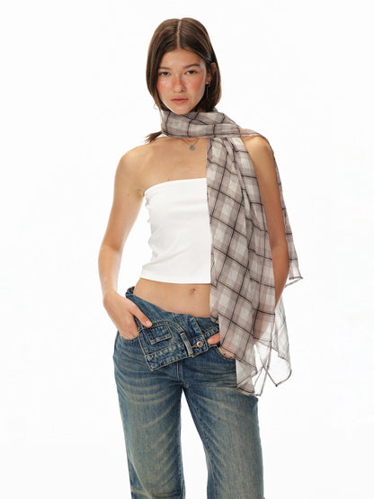 Summer New Floral Print Brown White Scarf For Women