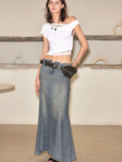2th Desire Summer Off Shoulder Lace White T-Shirt