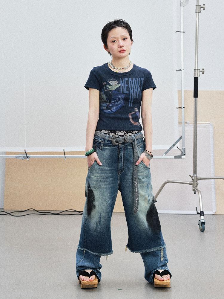 Achihara Summer Short Sleeve Cropped Graphic T-Shirt For Women