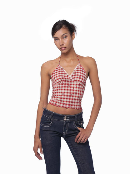 SweetChilling Summer Showcase Embroidered Halter Top Blouse