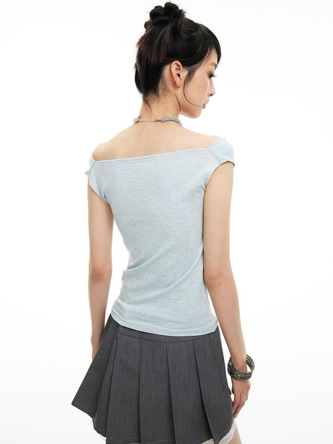 MOMSYCAN FOX LINE Summer Slim Cowl Neck Leopard Hem T Shirt