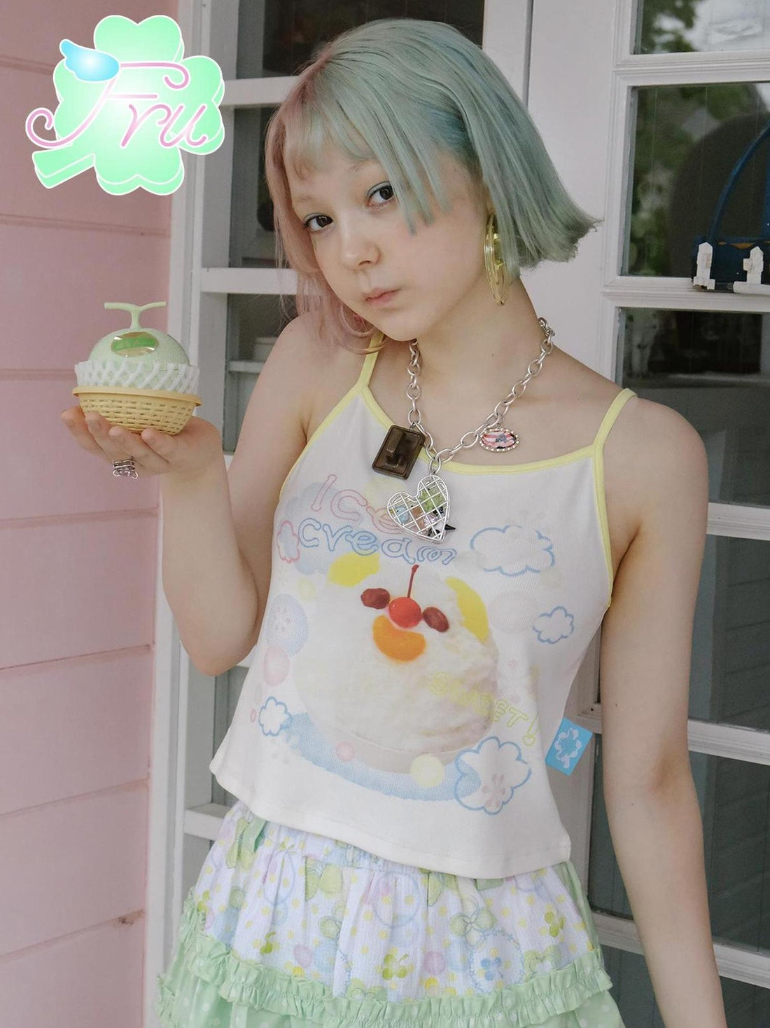 Frufru Gulu Summer Sweet White Cotton Spandex Sleeveless Vest