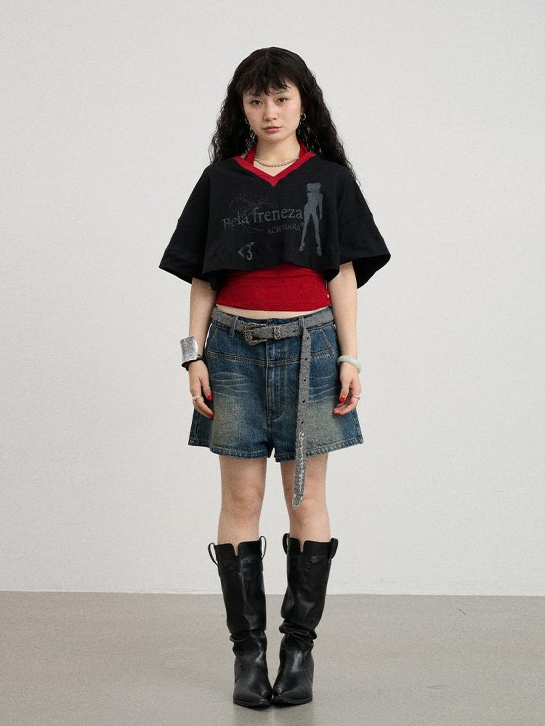 Achihara Summer V-Neck Puff Short Sleeve Tee - Loose Fit Cotton Blend Top