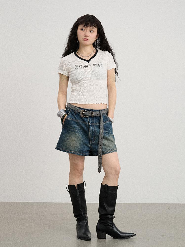 Achihara Summer V-Neck Short Sleeve Stretch T-Shirt For Women