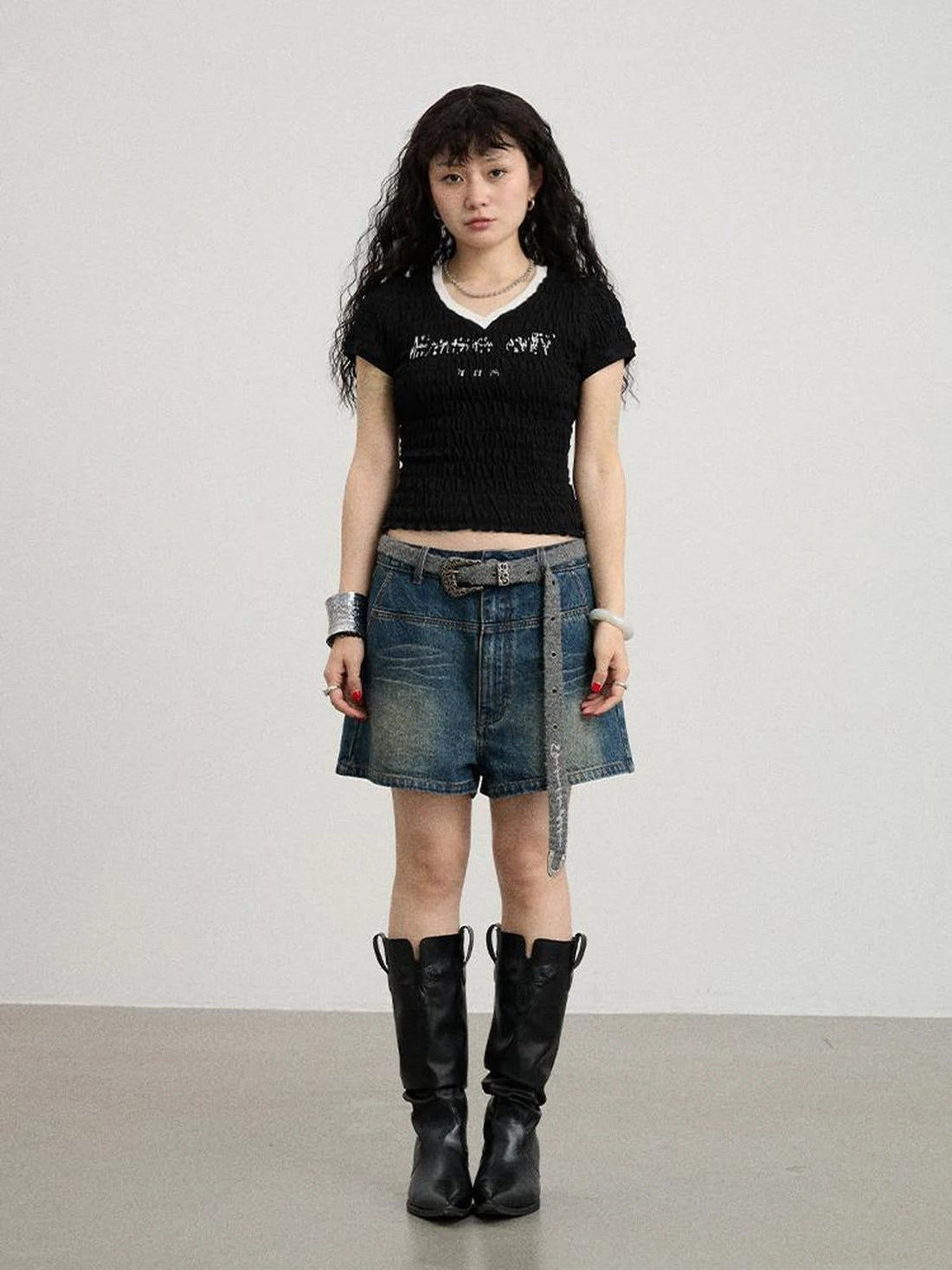 Summer V-neck Ruffle Cotton Tee