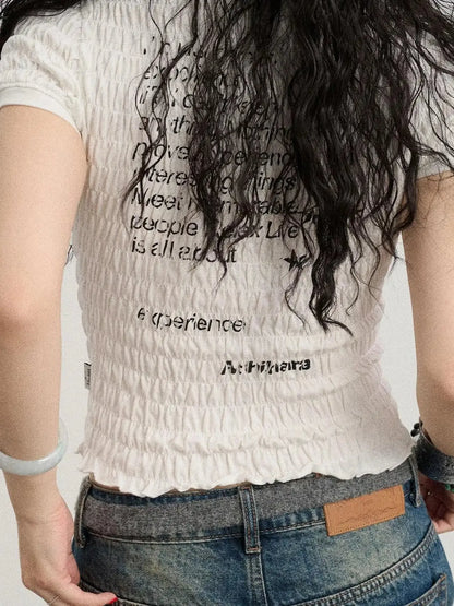Summer V-neck Ruffle Cotton Tee