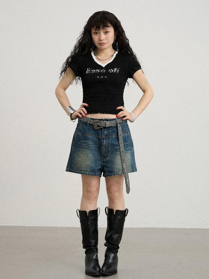 Summer V-neck Ruffle Cotton Tee