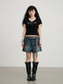 Achihara Summer V Neck Ruffle Cotton Tee