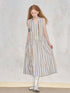 DIDDI MODA Summer V Neck Tuck Pleated Striped Maxi Dress