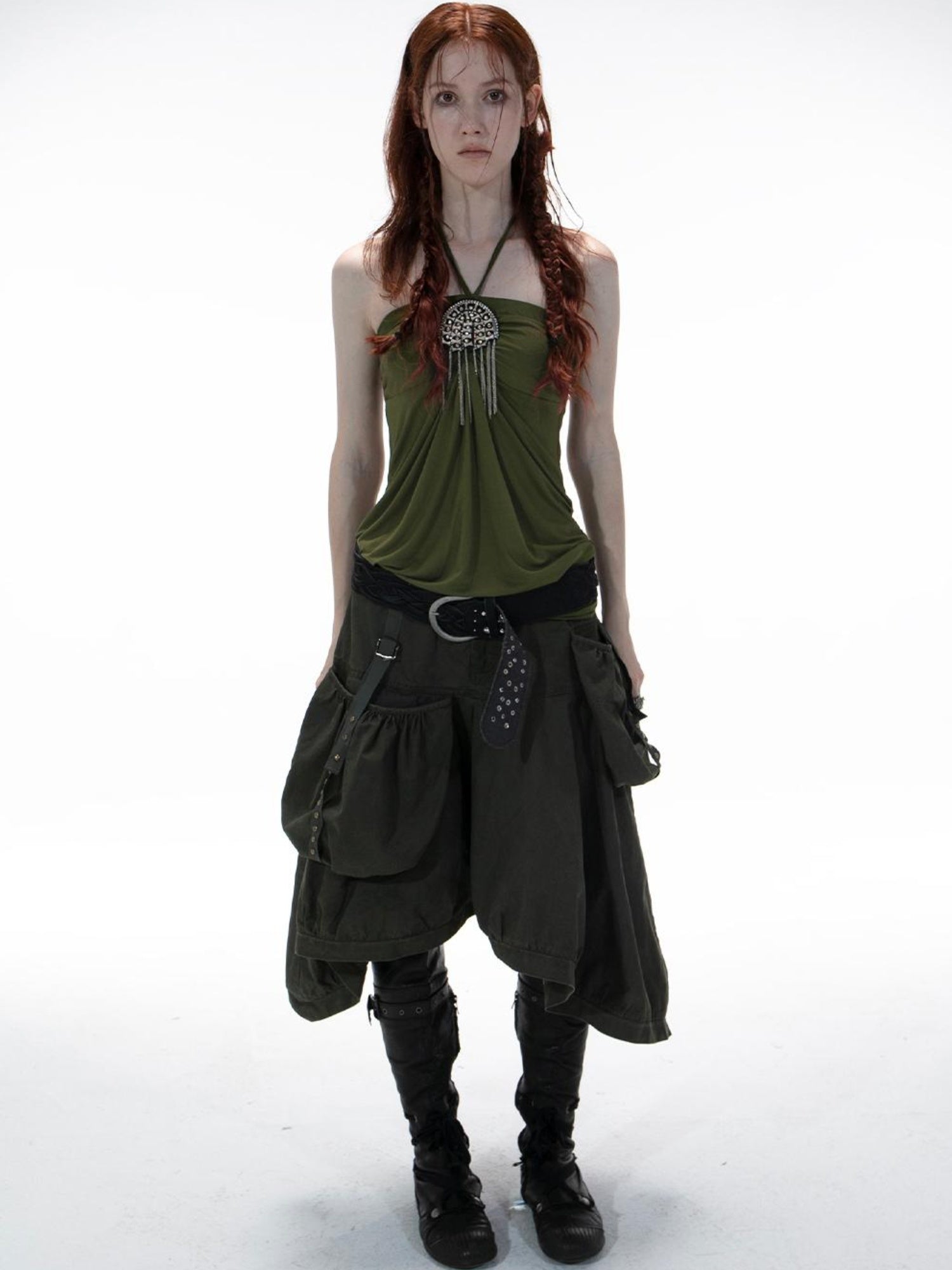 DoublePunch Summer Winter Convertible Halter Metal Trim Corset Top Vest
