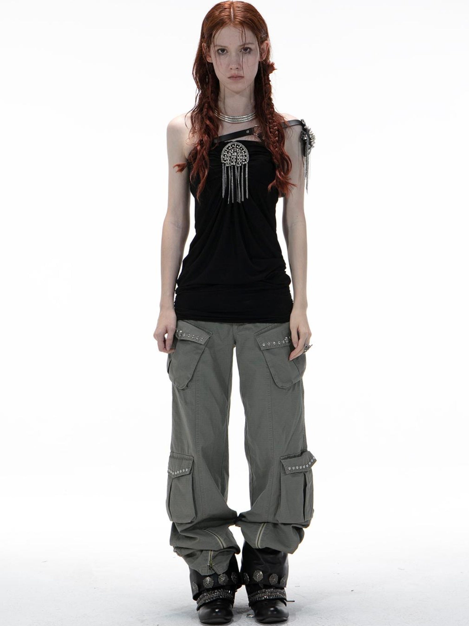 DoublePunch Summer Winter Convertible Halter Metal Trim Corset Top Vest