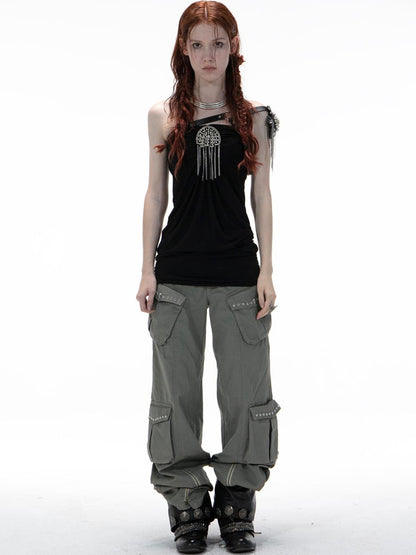 DoublePunch Summer Winter Convertible Halter Metal Trim Corset Top Vest