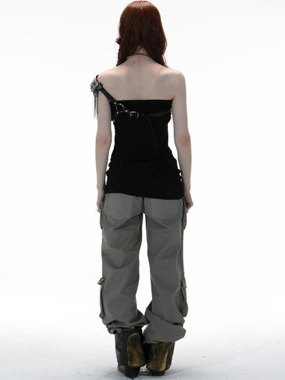 DoublePunch Summer Winter Convertible Halter Metal Trim Corset Top Vest