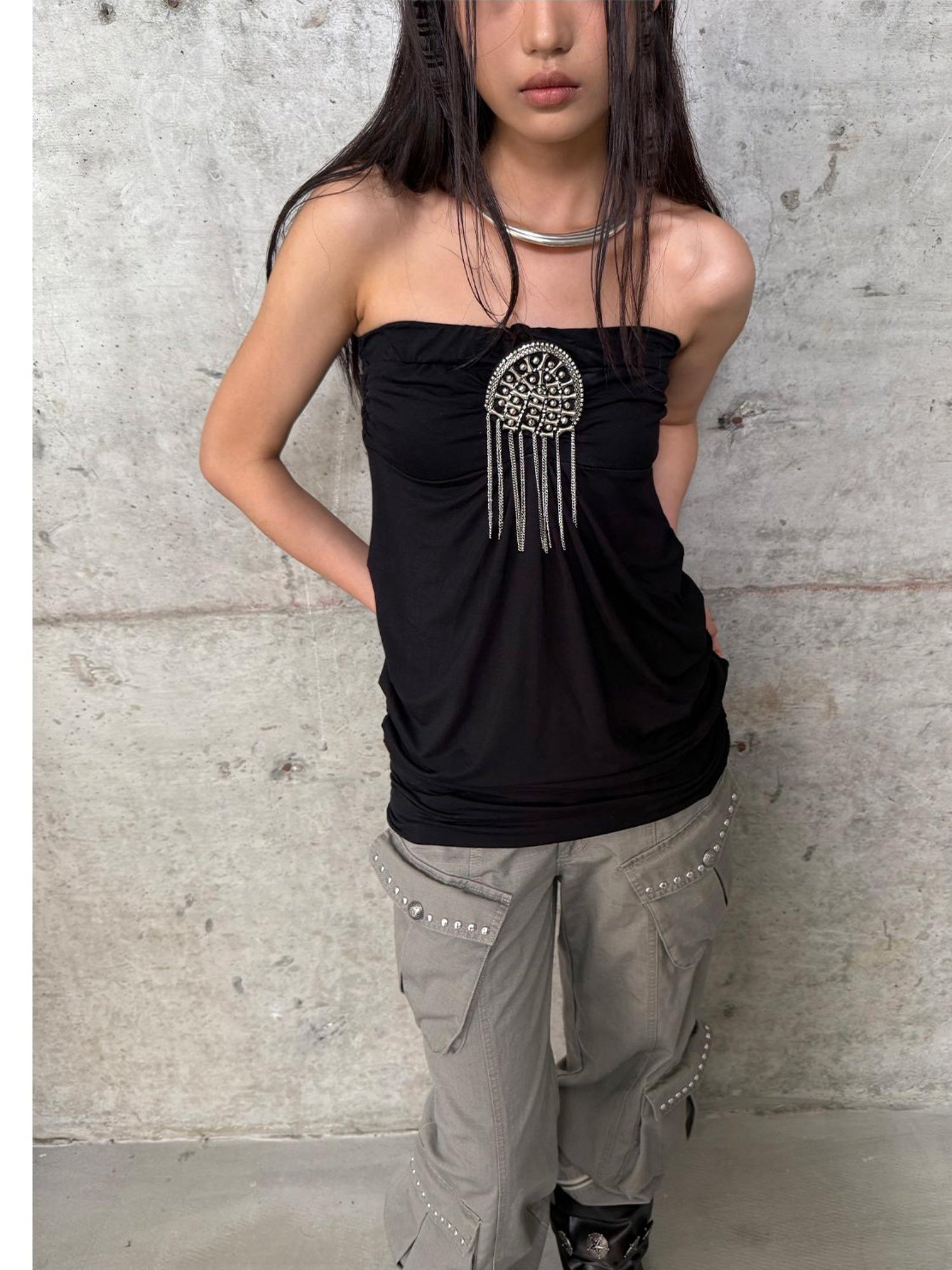 DoublePunch Summer Winter Convertible Halter Metal Trim Corset Top Vest