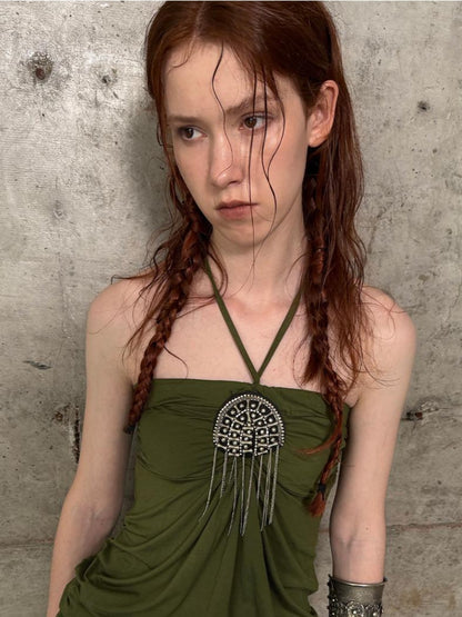 DoublePunch Summer Winter Convertible Halter Metal Trim Corset Top Vest